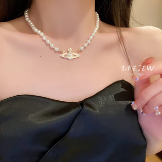 DREJEW สร้อยคอโซ่ ประดับมุก เพทาย ชุบไฟฟ้า สไตล์หรูหรา ระดับไฮเอนด์ สําหรับผู้หญิง