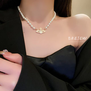 DREJEW สร้อยคอโซ่ ประดับมุก เพทาย ชุบไฟฟ้า สไตล์หรูหรา ระดับไฮเอนด์ สําหรับผู้หญิง