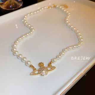 DREJEW สร้อยคอโซ่ ประดับมุก เพทาย ชุบไฟฟ้า สไตล์หรูหรา ระดับไฮเอนด์ สําหรับผู้หญิง