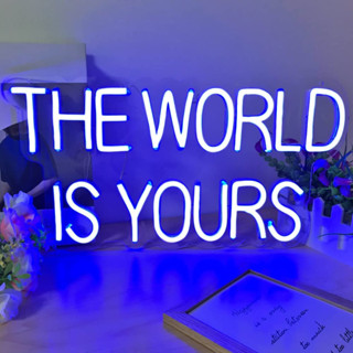 The World Is Yours ป้ายไฟนีออน LED สีฟ้า พลังงาน USB สําหรับตกแต่งผนังห้องนอน ห้องเด็กผู้หญิง ปาร์ตี้ ของขวัญวันครบรอบ วันเกิด