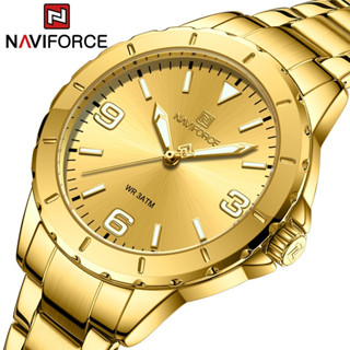 Naviforce นาฬิกาข้อมือควอตซ์ สายสแตนเลส กันน้ํา สีทอง แฟชั่นนักธุรกิจ สําหรับผู้หญิง 5022