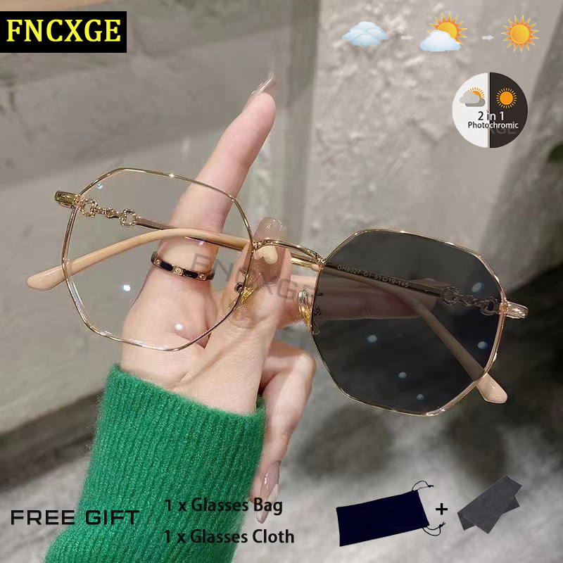 FNCXGE โฟโตโครมิก ป้องกันรังสี สายตาสั้น แว่นตาผู้หญิง ผู้ชาย กันแดด กรอบ เปลี่ยนเลนส์ได้ คอมพิวเตอร์ ป้องกันแสงสีฟ้า เปลี่ยนสีได้ พร้อม Grade