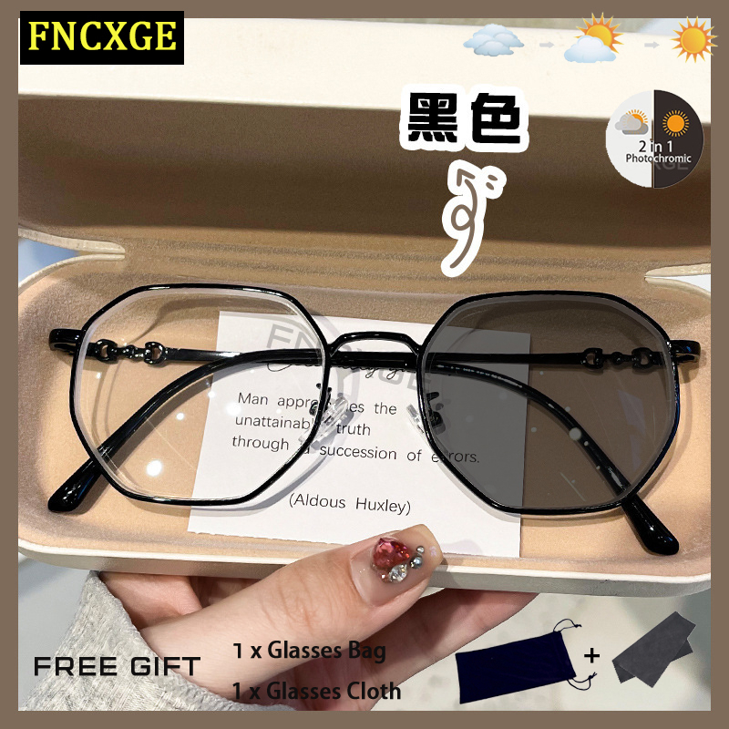 FNCXGE โฟโตโครมิก ป้องกันรังสี สายตาสั้น แว่นตาผู้หญิง ผู้ชาย กันแดด กรอบ เปลี่ยนเลนส์ได้ คอมพิวเตอร์ ป้องกันแสงสีฟ้า เปลี่ยนสีได้ พร้อม Grade