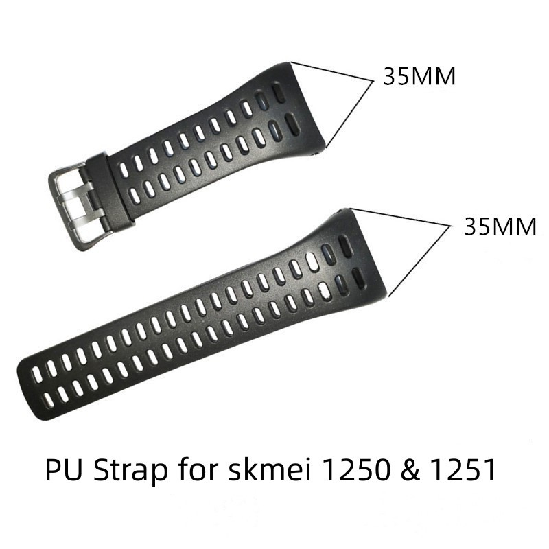 สายนาฬิกาข้อมือ หนัง PU นิ่ม กว้าง 35 มม. สีดํา เขียว สําหรับ Skmei 1251 1250