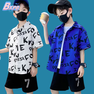 Bxpb เสื้อเชิ้ตแขนสั้น พิมพ์ลายตัวอักษร ทรงหลวม สไตล์เกาหลี สําหรับเด็ก 120-170