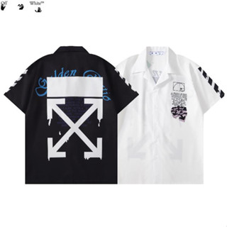4619 เสื้อเชิ้ต แขนสั้น คอปก พิมพ์ลายลูกศร คลาสสิก สีขาว