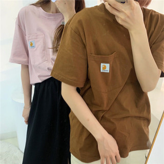 เสื้อยืดแขนสั้น ผ้าฝ้าย ทรงหลวม ปักลาย Carhartt Pocket K87 สไตล์คลาสสิก สําหรับผู้ชาย และผู้หญิง