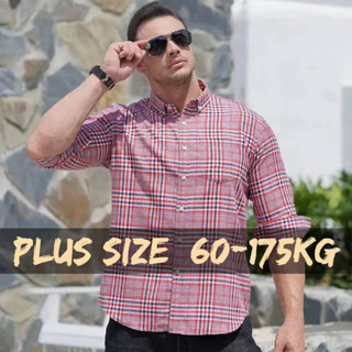 【Plus Size】เสื้อเชิ้ตลําลอง แขนยาว คอปก ทรงหลวม ขนาดใหญ่ โอเวอร์ไซซ์ 60-175 กก. สําหรับผู้ชาย