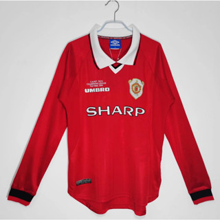 เสื้อกีฬาแขนยาว ลายทีมชาติฟุตบอล Man U UCL 1999 ชุดเหย้า สไตล์เรโทร