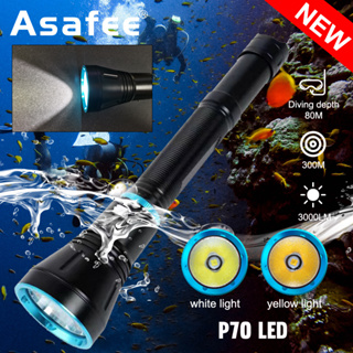 Asafee ไฟฉายดําน้ํา A16pro P70 3000LM 80 ม. แสงสีขาว สีเหลือง สําหรับดําน้ํา