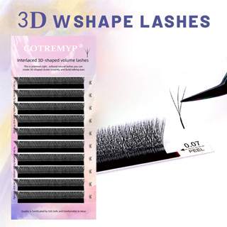 Magical Clover Eyelashes COTREMYP ขนตาปลอม 3D รูปตัว W 0.07 D/D+ ขนตาปลอม ทําให้แฟน ๆ ง่าย