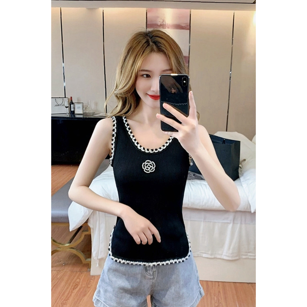 เสื้อสายเดี่ยว แขนกุด ออกแบบดี บล็อกสี แฟชั่นฤดูร้อน สําหรับผู้หญิง