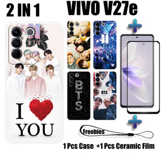 2 IN 1 เคสโทรศัพท์มือถือ เซรามิค กันรอยหน้าจอ ทรงโค้ง ลาย BTS สําหรับ VIVO V27e