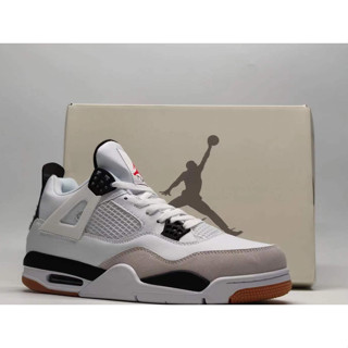 Jordan 4 รองเท้าบาสเก็ตบอล ข้อสั้น ระบายอากาศ สีขาว ดํา สไตล์คลาสสิก 100% aj4