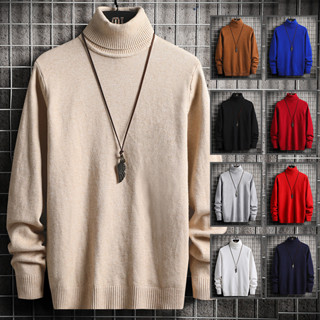 เสื้อกันหนาวแขนยาว คอสูง ผ้าถัก ทรงหลวม สีกากี แบบเรียบง่าย แฟชั่นฤดูใบไม้ผลิ และฤดูใบไม้ร่วง สไตล์เกาหลี สําหรับผู้ชาย และผู้หญิง ไซซ์ M - 3xl