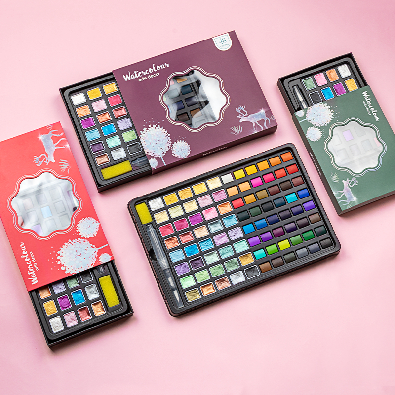 ชิลีว ใหม่24/36/48/88สีสีน้ําชุดสีกับ จานสี โลหะสีจิตรกรรมชุดด้วยปากกาสีน้ําฟองน้ําในกล่องพกพา