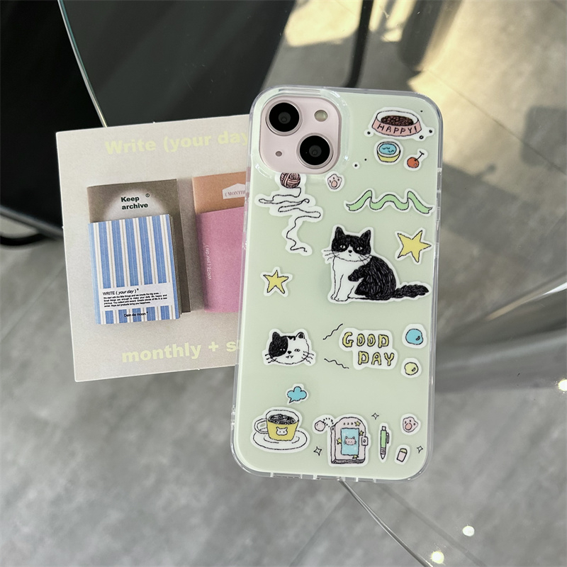 Iphone 16 15 14 Promax 13 Promax 12 Pro max 11 Milk cat Pattern Double ภายในเคสโทรศัพท์สิ่งทอลายทแยง