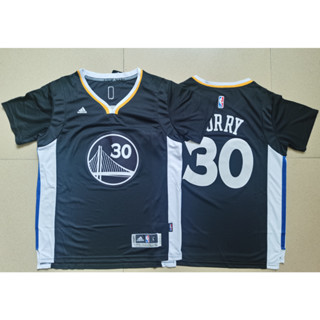 เสื้อกีฬาบาสเก็ตบอล แขนสั้น ปักลาย Golden State Warriors 30 Stephen Curry สีดํา ฤดูกาลใหม่ 2015 สําหรับผู้ชาย