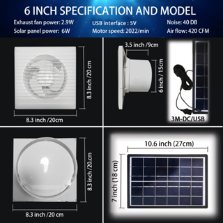 พัดลมดูดอากาศ ความเร็วสูง 5V 4 6 8 นิ้ว พร้อมวาล์วป้องกันการไหลย้อนกลับ แผงโซลาร์เซลล์ 6W สําหรับติดผนัง ระบายอากาศ และช่องระบายความร้อนในเรือนกระจก ไก่ โรงรถ