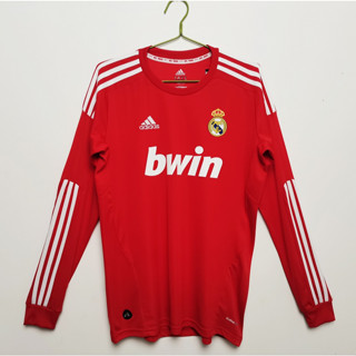 เสื้อกีฬาแขนสั้น ลายทีมฟุตบอล Real Madrid 11 12 ชุดเยือน สีแดง สไตล์เรโทร สําหรับผู้ชาย