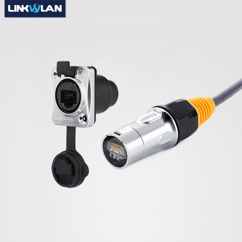 IP67 เครือข่าย RJ45 ขั้วต่อกันน้ํา/Ethernet RJ45 ปลั๊กโลหะที่อยู่อาศัยซ็อกเก็ตกันน้ําสําหรับอีเธอร์เน็ตกลางแจ้ง