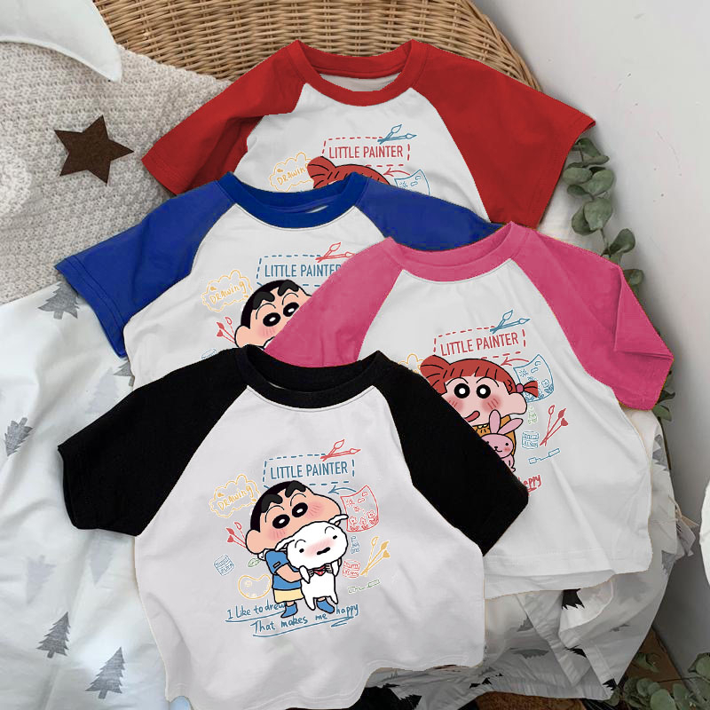 เสื้อยืดคอกลม แขนสั้น ผ้าฝ้ายแท้ ลายการ์ตูน แฟชั่นฤดูร้อน สําหรับเด็ก 2024