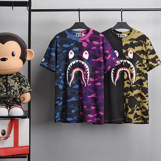 เสื้อยืดแขนสั้น ผ้าฝ้าย พิมพ์ลายพราง BAPE สําหรับผู้ชาย และผู้หญิง