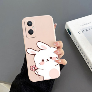 เคสโทรศัพท์มือถือ Tpu ขอบตรง ลายดอกไม้ กระต่าย สําหรับ Oppo A96 A36 4G A36 A76 A16K A16E A16 A52