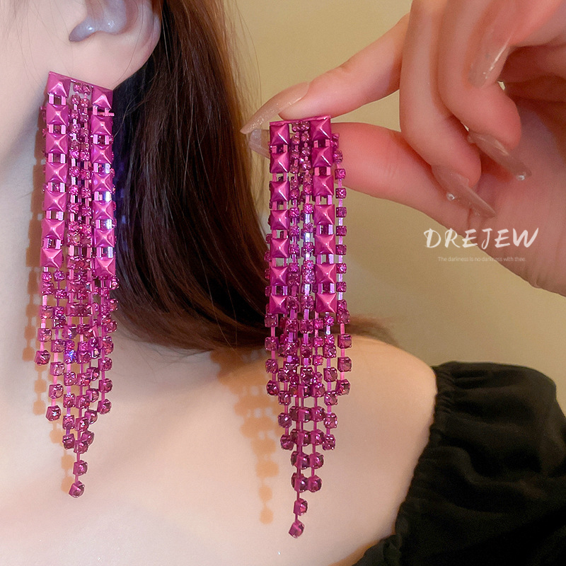 DREJEW ต่างหูระย้า เข็มเงิน ประดับพู่ยาว สไตล์ยุโรป และอเมริกา แฟชั่น