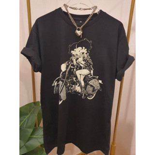 เสื้อคอกลม แขนสั้น ลาย BettyBoop Miss BettyBoop สไตล์วินเทจ แฟชั่นอเมริกันสตรีท สําหรับรถจักรยานยนต์