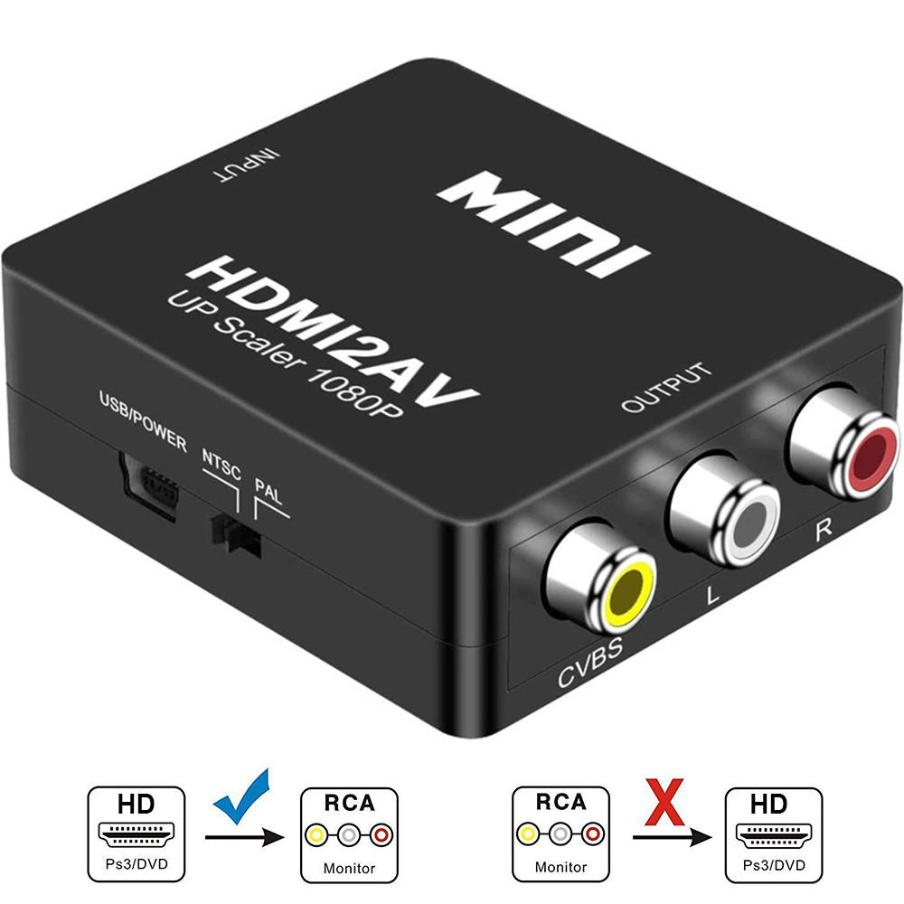 อะแดปเตอร์แปลงวิดีโอคอมโพสิต HDMI เป็น AV 1080P HDMI เป็น RCA CVSB L/R Video Mini HDMI2AV AV2HDMI