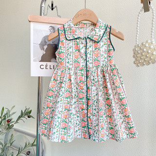 Bear LEADER ชุดเดรสแขนกุด คอตุ๊กตา ลายดอกไม้ สไตล์ลําลอง แฟช…