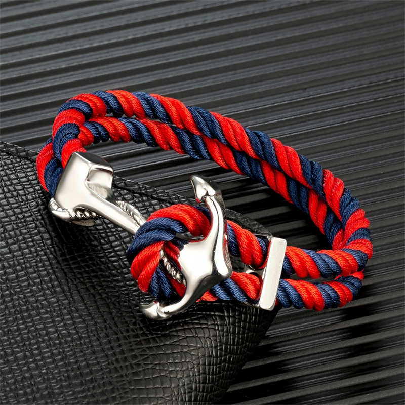 Mkendn สีกรมท่า Anchor สร้อยข้อมือผู้ชายผู้หญิง Double Strand Mulitcolor Nautical Surfer เชือกสร้อยข้อมือสแตนเลสเรือ Hook