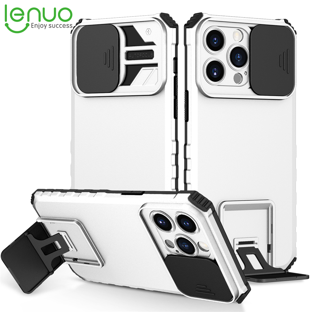 Lenuo เคสโทรศัพท์มือถือแบบแข็ง กันกระแทก พร้อมขาตั้ง ปรับได้ สําหรับ Apple iPhoen 13 Pro Max 12 Pro Max เคสไอโฟน
