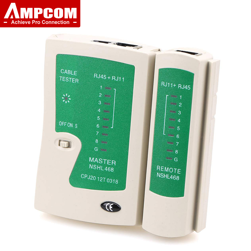 AMPCOM เครื่องทดสอบสายเคเบิลเครือข่าย RJ45 เครื่องทดสอบสายอีเทอร์เน็ต Lan เครื่องทดสอบ Lan สำหรับ CAT5 CAT6 CAT7 8P 6P สาย LAN และสายโทรศัพท์ RJ11