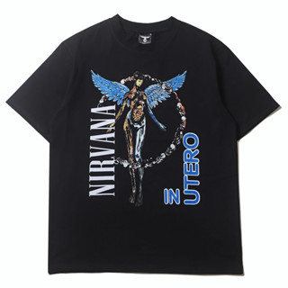 ฤดูร้อนใหม่แฟชั่นผ้าฝ้ายแขนสั้นเสื้อยืดอินเทรนด์วินเทจร็อค nirvana วงเชียร์นางฟ้าพิมพ์