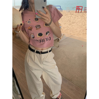love flower ใหม่ เสื้อยืดลําลอง แขนสั้น พิมพ์ลายการ์ตูน resort girl playful ขนาดเล็ก สําหรับสตรี