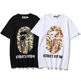 Bape เสื้อยืดแขนสั้น ผ้าฝ้าย พิมพ์ลาย แฟชั่นสําหรับผู้ชายและผู้หญิง