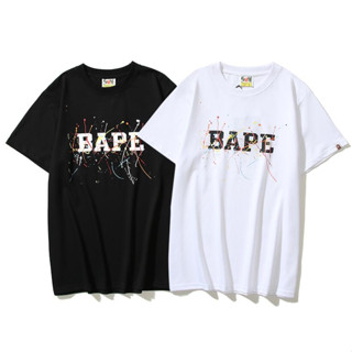 Bape เสื้อยืดแขนสั้น ผ้าฝ้าย พิมพ์ลาย แฟชั่นสําหรับผู้ชายและผู้หญิง