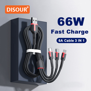 Disour 3 IN 1 สายชาร์จ 6A 66W ชาร์จเร็ว สําหรับ Type-C Micro IOS 480Mbps USB-C