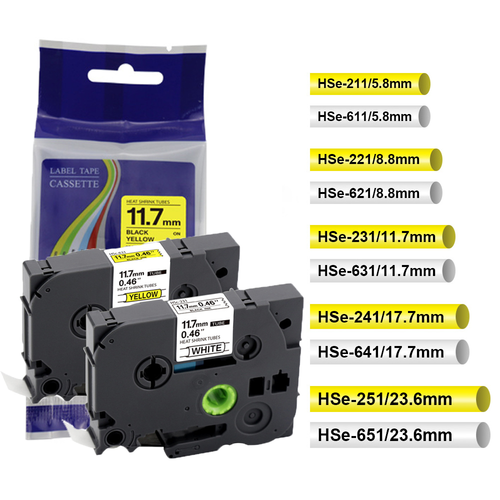 เทปฉลากที่รองรับสําหรับ Brother HSe-211 HSe-221 HSe-231/611/621/631 641 651 241 ความร้อนหดเทปสําหรับเครื่องพิมพ์ P-Touch