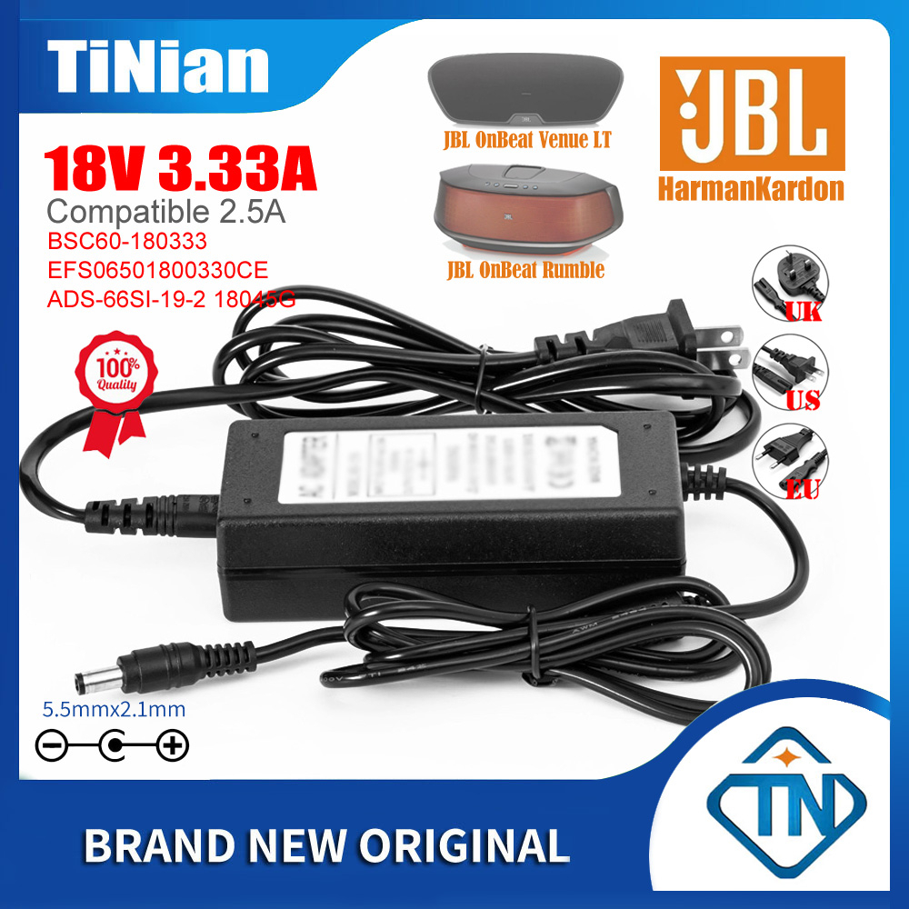 18V 3.33A 2.5A อะแดปเตอร์ AC/DC แหล่งจ่ายไฟสําหรับ JBL OnBeat Venue LT & OnBeat Rumble ลําโพงบลูทูธไร้สาย Dock Charger