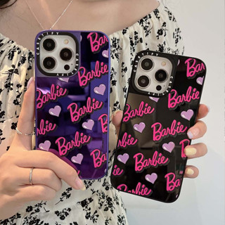 Casetify เคสโทรศัพท์มือถือแบบกระจกแข็ง กันกระแทก ลายบาร์บี้น่ารัก สีม่วง หรูหรา สําหรับ iPhone 13PROMAX 14PROMAX 11 12PROMAX