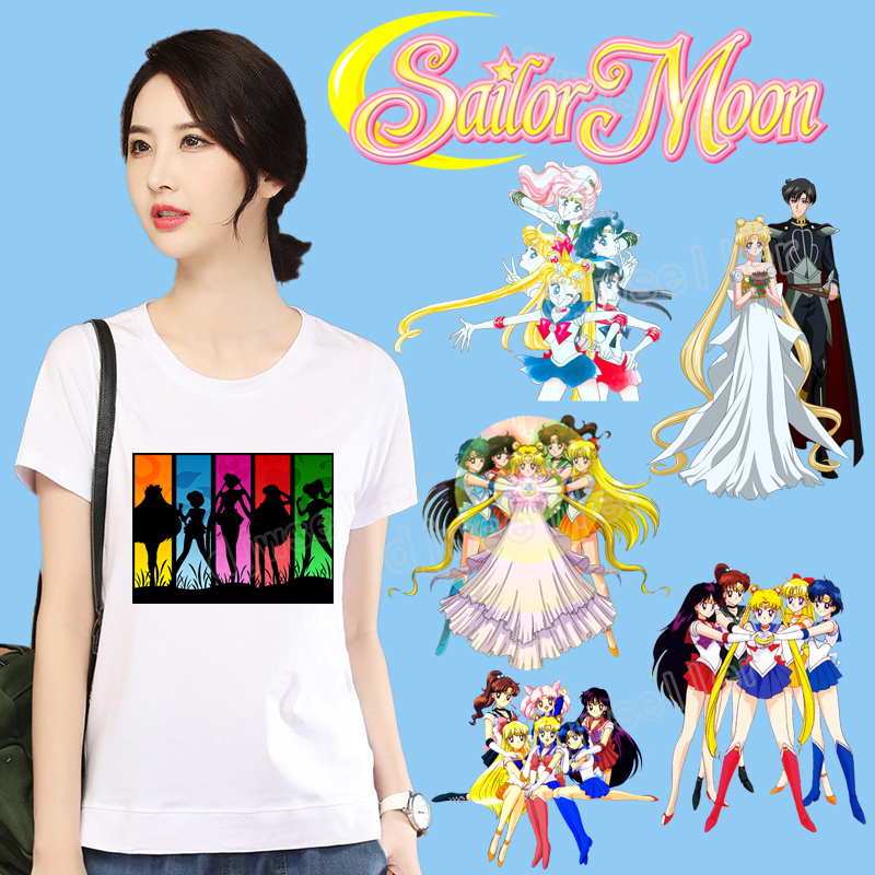 แผ่นสติกเกอร์รีดร้อน ลายการ์ตูนเซเลอร์มูน Tsukino Usagi สําหรับตกแต่งเสื้อผ้า DIY