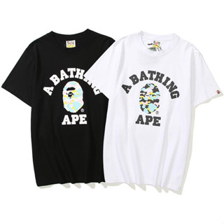 Bape เสื้อยืดแขนสั้น ผ้าฝ้าย พิมพ์ลาย แฟชั่นสําหรับผู้ชายและผู้หญิง