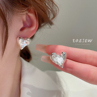 DREJEW ต่างหูเข็มเงินชุบไฟฟ้า โลหะ รูปหัวใจ สีทอง สร้างสรรค์…