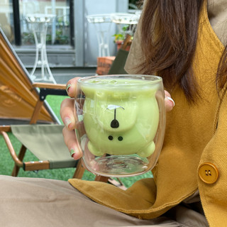 Ins แก้วกาแฟลาเต้ นม น้ําผลไม้ แบบใส สองชั้น ลายหมี สร้างสรรค์ 250 มล.