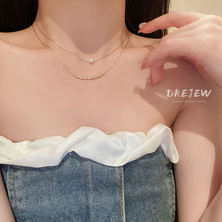 DREJEW มุก เรขาคณิต สองชั้น สร้อยคอ อารมณ์ เรียบง่าย สร้อยคอไหปลาร้า โซ่แฟชั่น อเนกประสงค์ ออกแบบสร้อยคอผู้หญิง