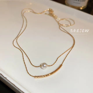 DREJEW มุก เรขาคณิต สองชั้น สร้อยคอ อารมณ์ เรียบง่าย สร้อยคอไหปลาร้า โซ่แฟชั่น อเนกประสงค์ ออกแบบสร้อยคอผู้หญิง