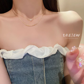 DREJEW มุก เรขาคณิต สองชั้น สร้อยคอ อารมณ์ เรียบง่าย สร้อยคอไหปลาร้า โซ่แฟชั่น อเนกประสงค์ ออกแบบสร้อยคอผู้หญิง